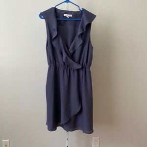 BCBGeneration L Cottage‎ Blue Dress Ruffle Faux Wrap Mini Feminine Romantic